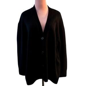 NWT QUINCE 100% Cashmere Cardigan Sweater Oversized Boyfriend Ribbed Black S M